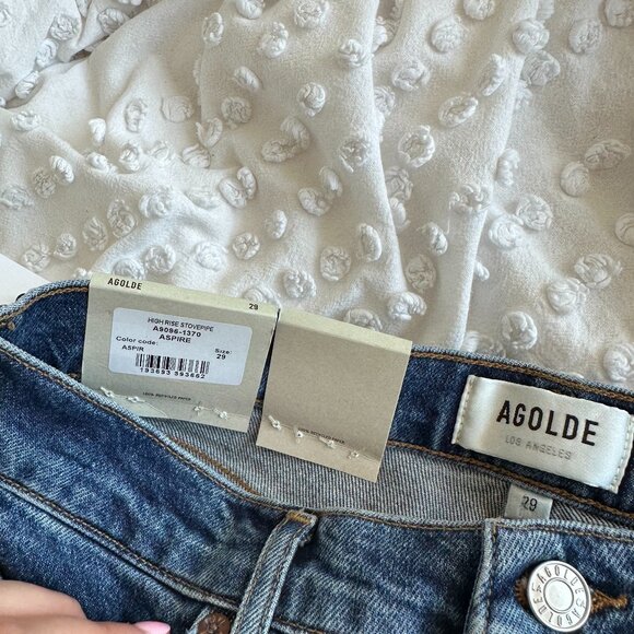 NWT Agolde High Rise Stovepipe Denim Jeans In Aspire Blue Low Stretch Size 29 - Picture 3 of 11